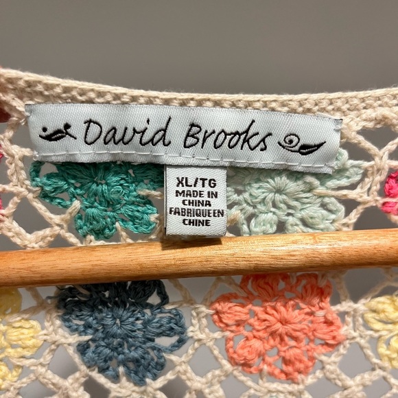 David Brooks 100% Cotton colorful crochet granny square buttoned cardigan XL - Picture 3 of 7